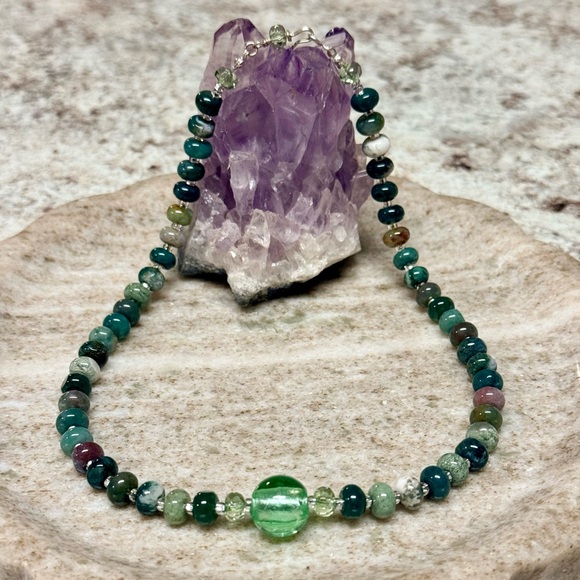 Genuine Indian Agate Gemstone Sterling Silver Necklace - Picture 5 of 5